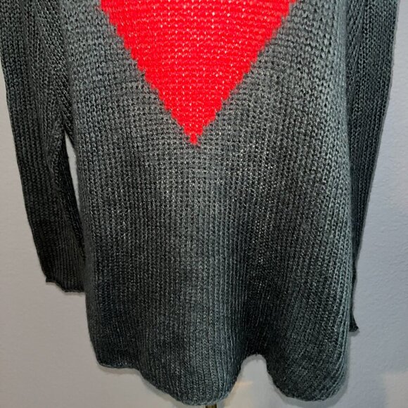 WOODEN SHIPS HEART SWEATER - CHARCOAL & RED LIGHTWEIGHT MOHAIR BLEND Size  M/L - Picture 3 of 8